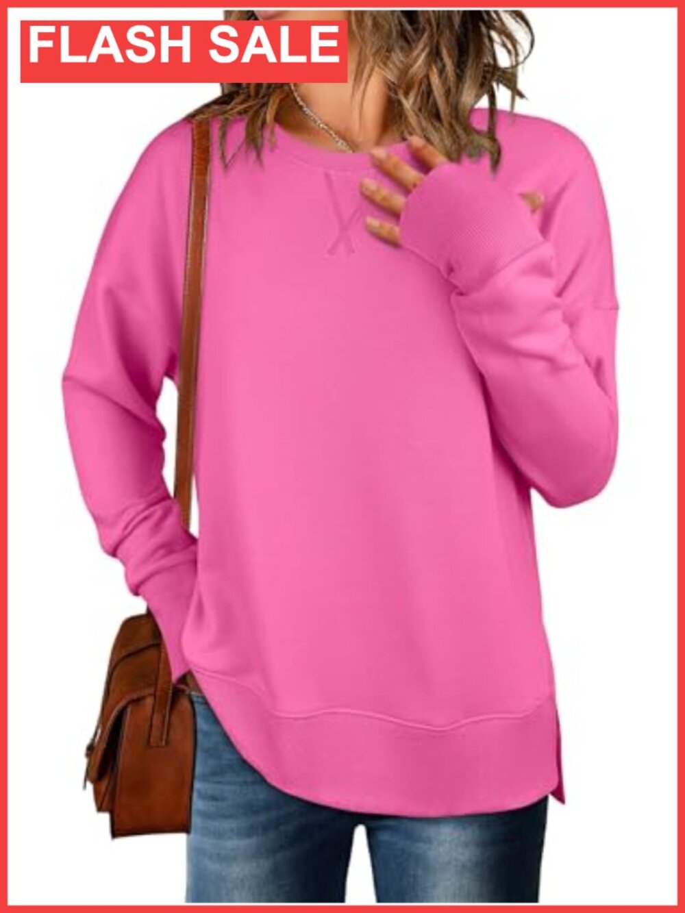 Oversized Lightweight Long Sleeve Crewneck Sweatshirt Side Split Pullover